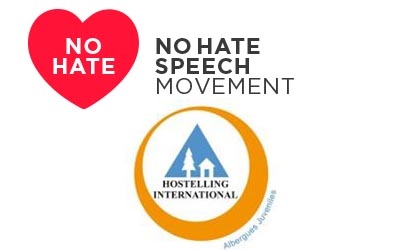 Logo de la Campaña del Consejo de Europa No Hate y de la Red de Albergues, REAJ