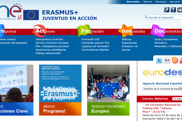 Home de la web Erasmus+: Juventud en Acción.